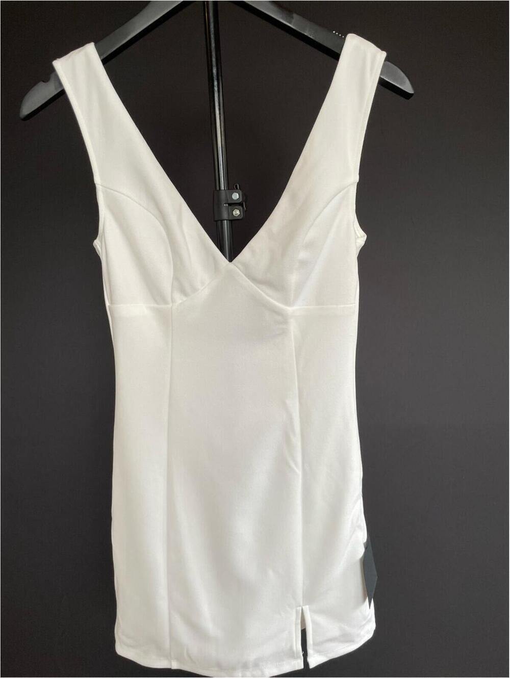 Lulus White Cowl Back Mini Dress S NWT Angelic Ethereal 90s Minimalist Flirty